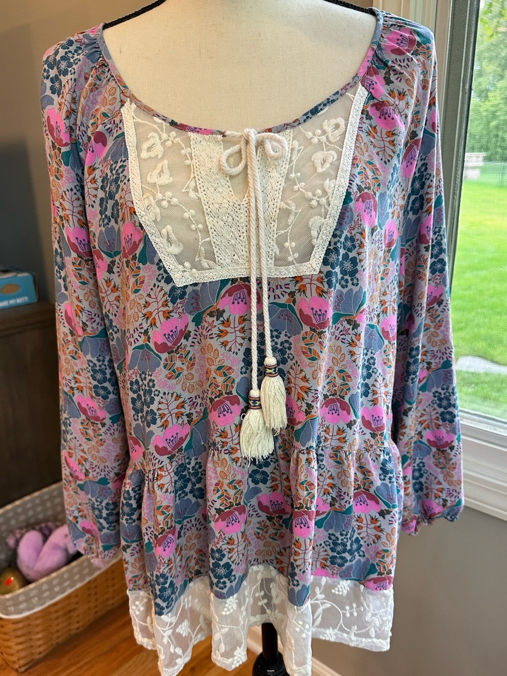 Matilda Jane Sew Perfect Gorgeous Floral Boho Peasant Blouse sz Large